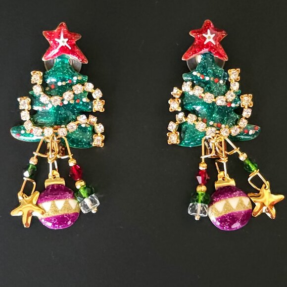 Vintage Lunch at the Ritz LATR Christmas Tree Earrings Post Backs - Picture 4 of 9